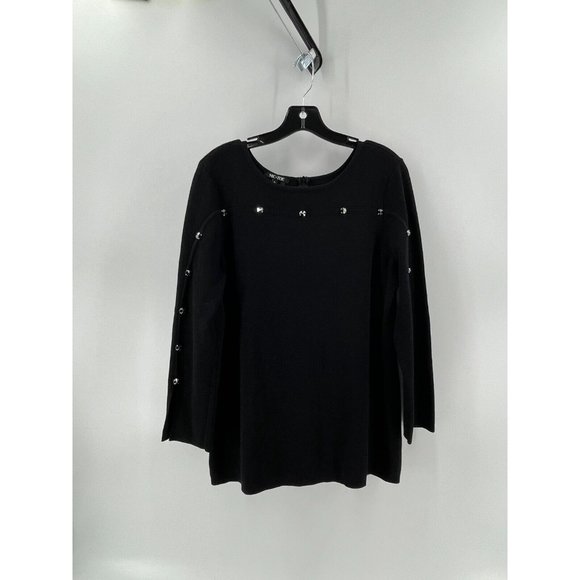 Nic + Zoe Women's Petite Black Long Sleeve Rhinestones Zip Knit Sweater Size PL - Picture 2 of 12